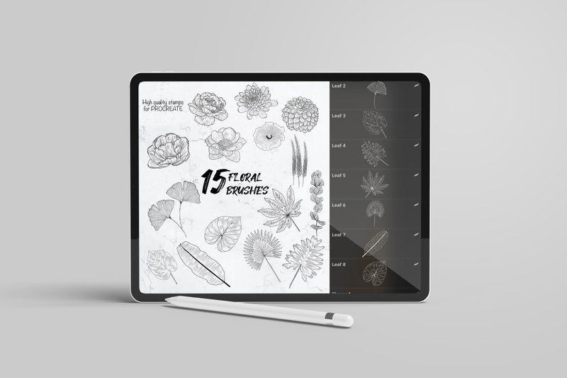 15 floral stamp brushes Procreate - 手工藝教學/工具書 - 其他材質 