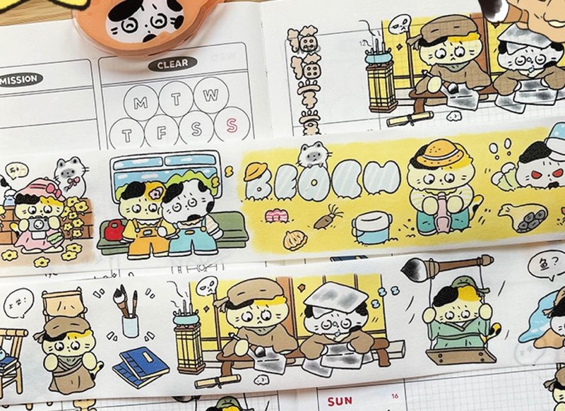 [Sixth episode] Going out to play/Cat School theme cartoon and paper notebook tape - Washi Tape - Paper Multicolor