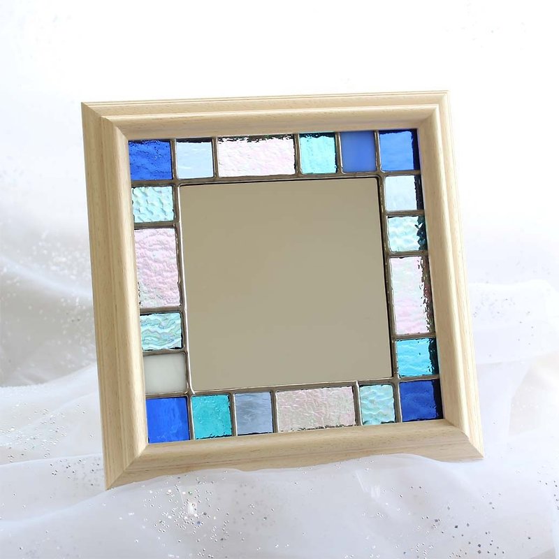 Stained glass small frame/mirror Summer Blue name engraving (sold separately) - อุปกรณ์แต่งหน้า/กระจก/หวี - แก้ว สีน้ำเงิน