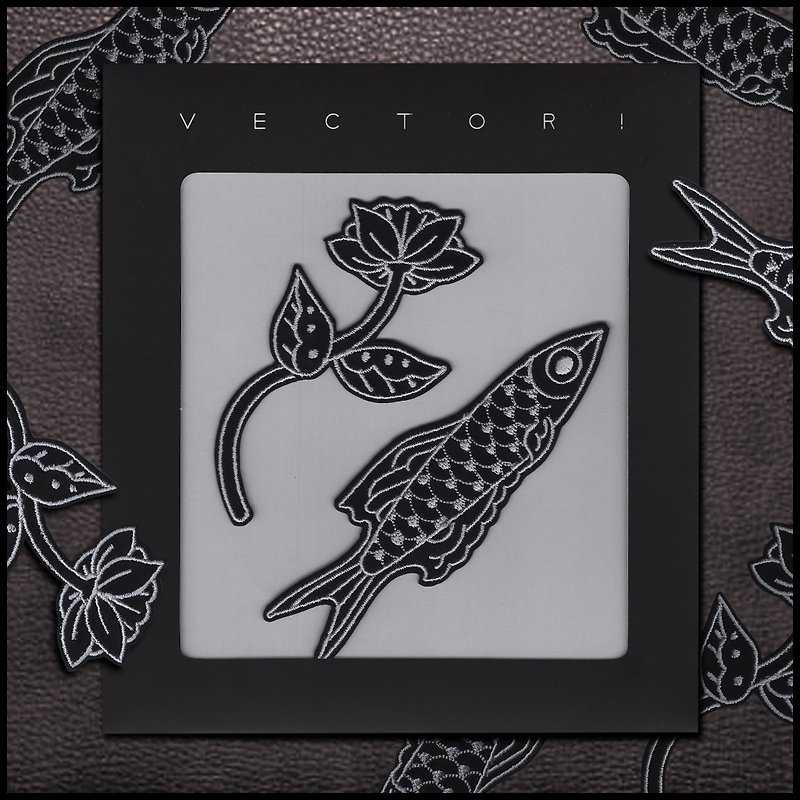 SABAフィッシュタトゥー刺繡パッチデザイン - タトゥーシール - 刺しゅう糸 ホワイト