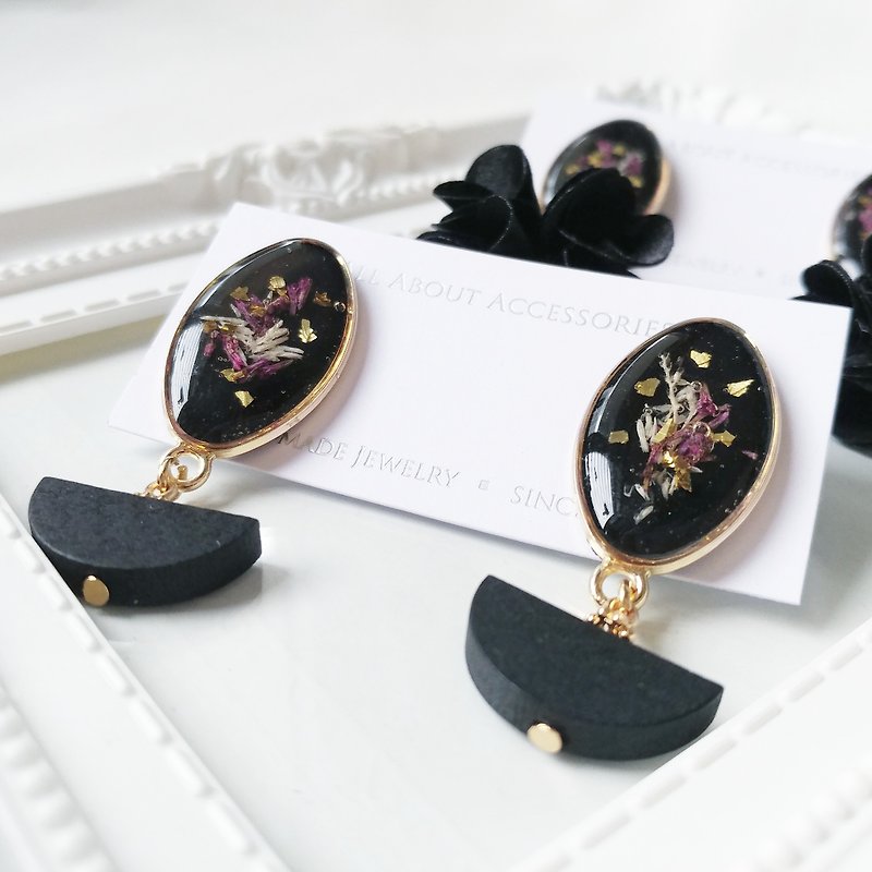 Eternal flower series - black garden earrings / ear clip - Earrings & Clip-ons - Other Materials 