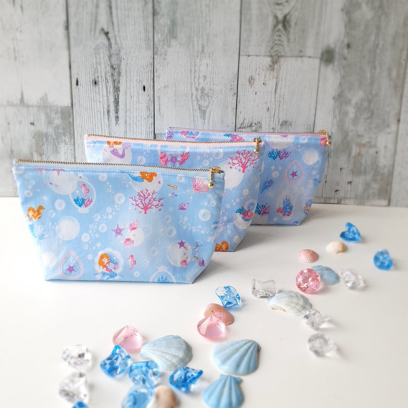 Mermaid Pattern Pouch Makeup Pouch Kawaii Pastel Color Mermaid - Toiletry Bags & Pouches - Cotton & Hemp Blue