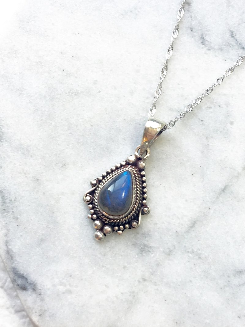 Labradorite 925 sterling silver baroque necklace (small section) Nepal hand-made mosaic - Necklaces - Gemstone Blue