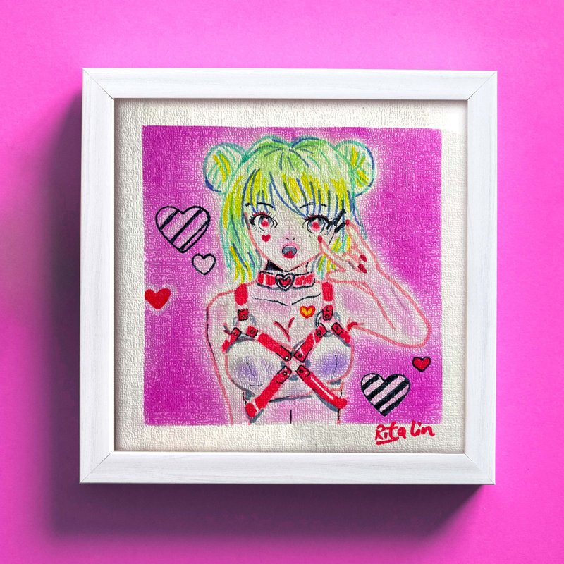 Pastel Drawing | 18cm Framed | Y2K Style - Posters - Paper 