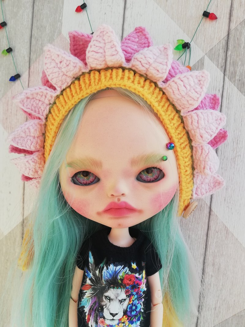 Blythe hat crochet helmet pink Flower - 玩偶/公仔 - 棉．麻 粉紅色