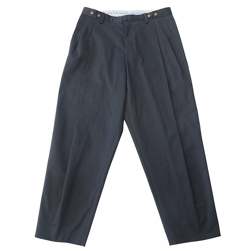 Unisex Couple's Ankle-length Trousers with Adjustable Waistband - กางเกงขายาว - ผ้าฝ้าย/ผ้าลินิน สีน้ำเงิน