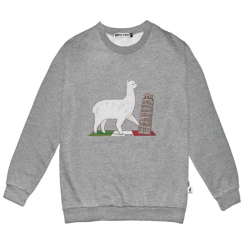 Alpaca in Italy 比薩斜駝 高磅數長袖圓T - 帽T/大學T - 棉．麻 灰色