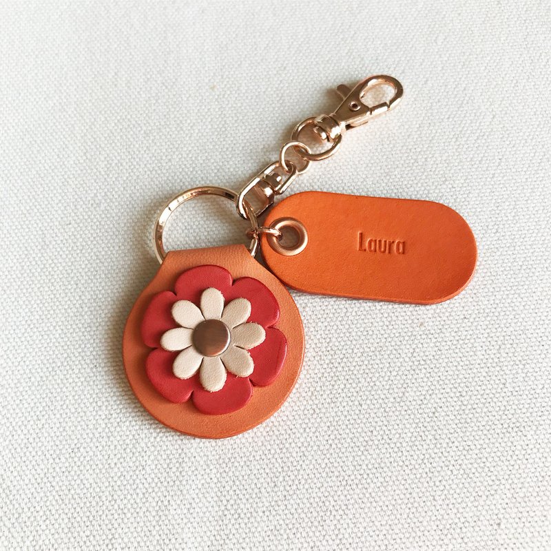 Blossom Leather Keychain/Pendant-Fresh Daisy/British Bluebell/Crimson Peony Customized - ที่ห้อยกุญแจ - หนังแท้ สึชมพู