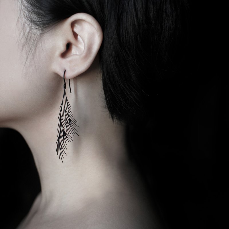 Common Reed Earrings - ต่างหู - สแตนเลส สีดำ