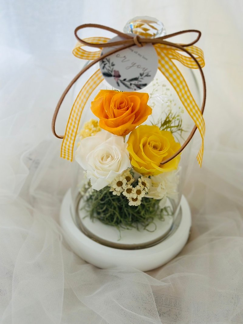 Orange eternal rose glass cup - ช่อดอกไม้แห้ง - พืช/ดอกไม้ สีส้ม