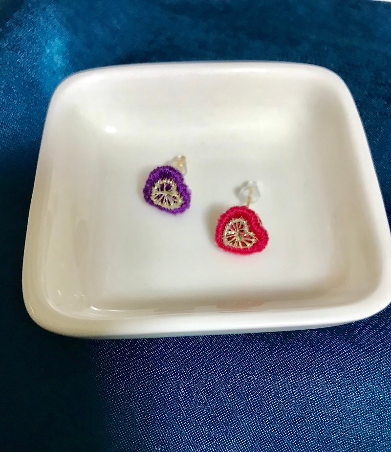 pink purple - 耳環/耳夾 - 繡線 多色