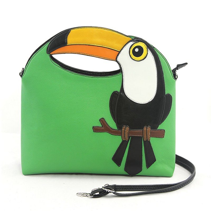 Sleepyville Critters - Toucan Handheld Bag - green color - Handbags & Totes - Genuine Leather Green