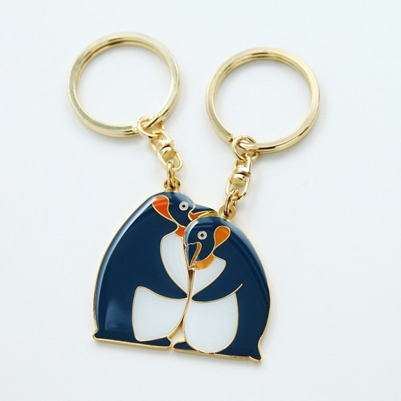 [Customized gift] Perfect Together keychain-King Penguin custom engraved text - ที่ห้อยกุญแจ - โลหะ สีน้ำเงิน