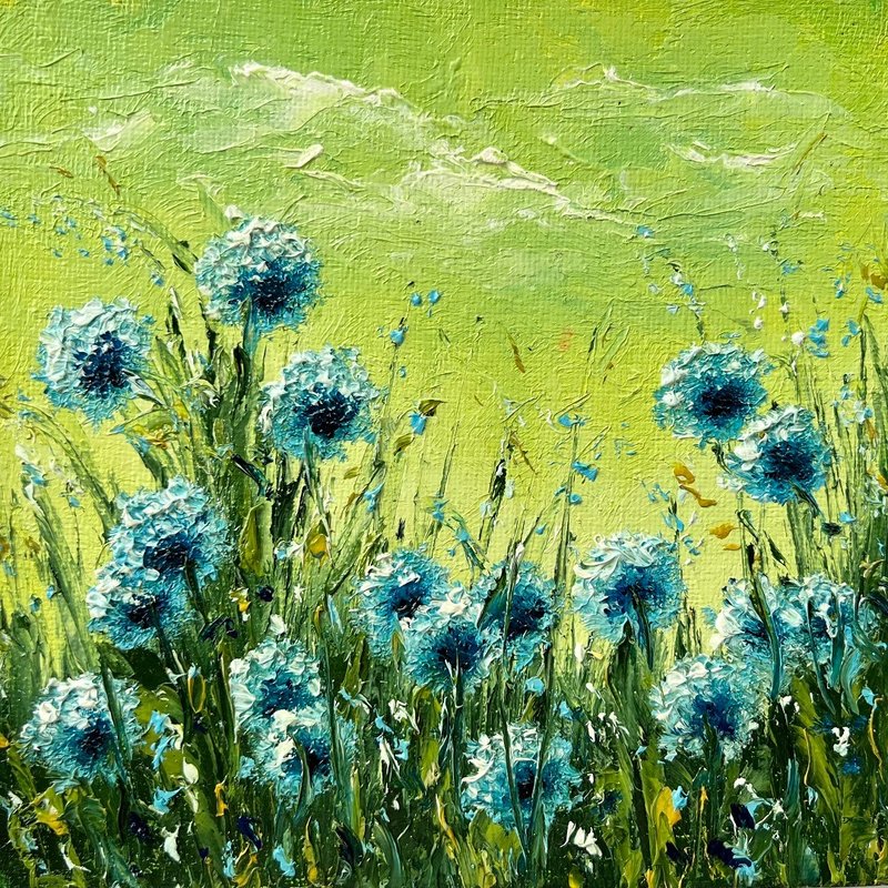 Wildflowers Painting Floral Original Art 15x15 cm/ 6x6 in. 用鮮花作畫, 手繪油畫, 手工禮物 - 海報/掛畫/掛布 - 棉．麻 多色