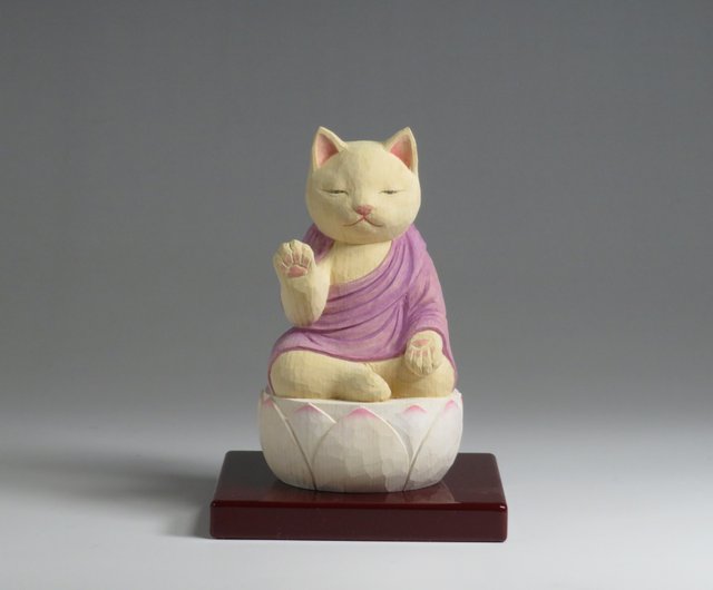 木彫り 阿弥陀猫 大 猫仏2402 - ショップ 仏屋さかい stha