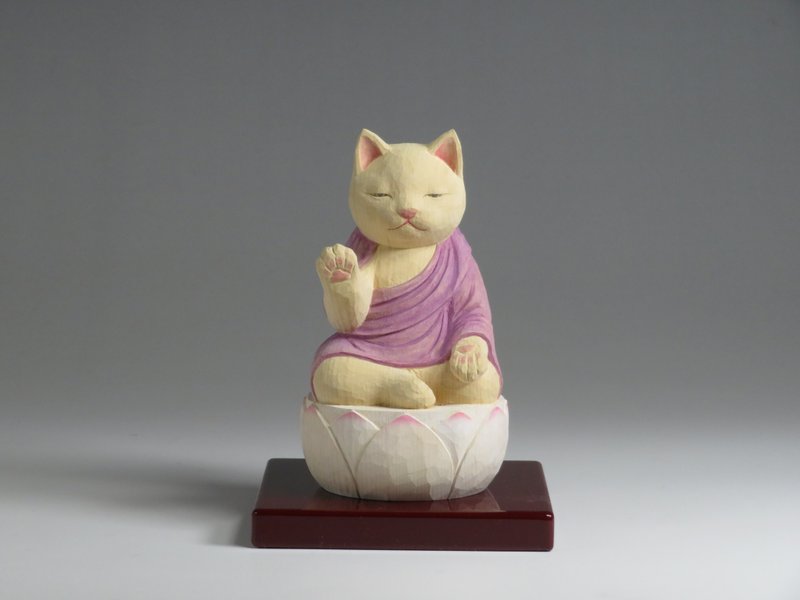 (Big size)Wood carving cat Buddha 2402 - Stuffed Dolls & Figurines - Wood Purple