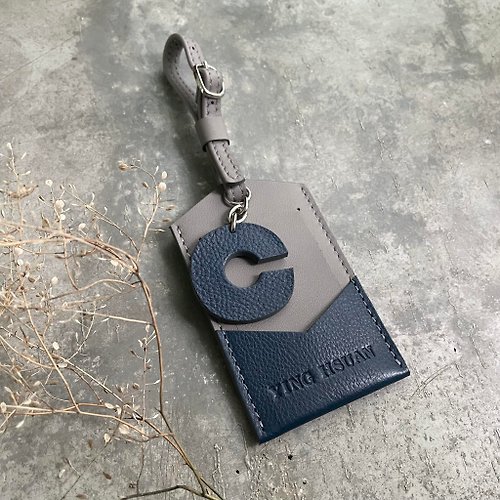 KAKU皮革設計 行李吊牌 植鞣深藍/雲灰 客製化禮物