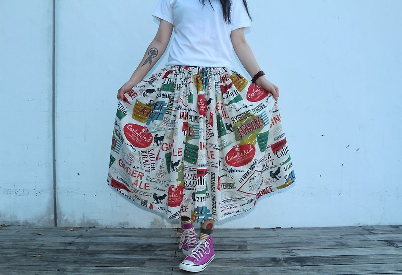 Skirt with colorful magazine text pattern - Skirts - Cotton & Hemp Multicolor
