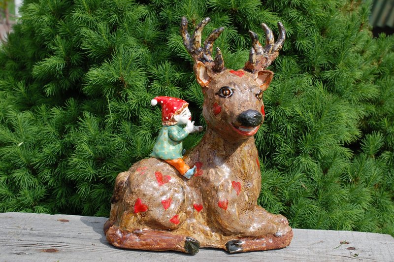 Deer sculpture Elf figurine Forest tale Ceramic statuette Pixie boy Figurines - เซรามิก - ดินเผา หลากหลายสี