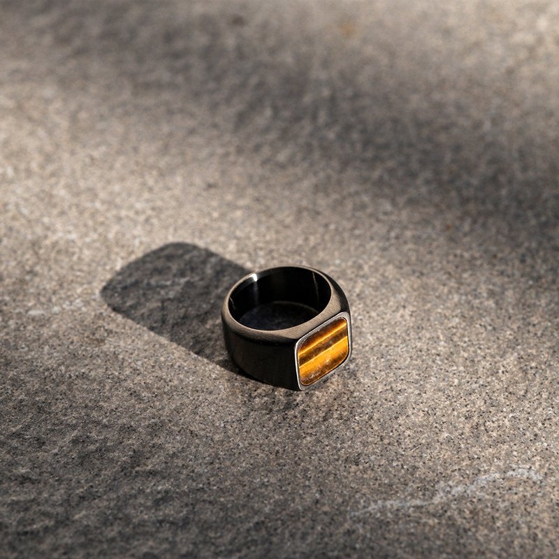 【NOUVELLE】方面虎眼石戒指-黑色 水晶 招財 天然石 - 戒指 - 水晶 