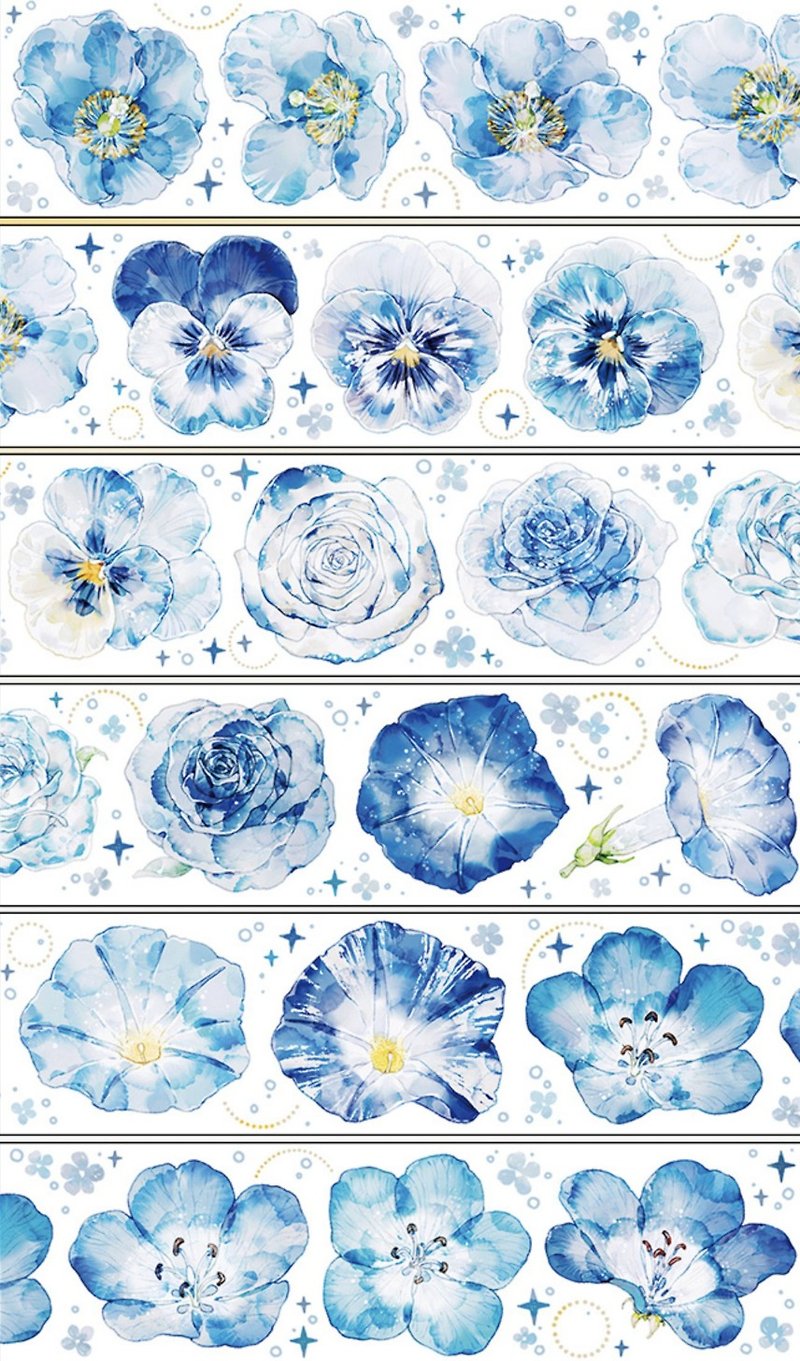 Flower Blue PET Paper Tape Laser Silver Special Craft (Artist: Huang Pisang) - Washi Tape - Plastic Blue