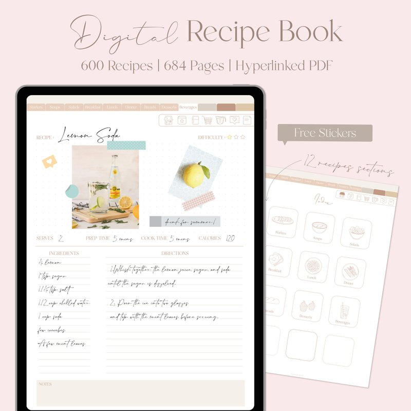 Digital Recipe Book- Recipe Planner, Meal planner, Digital Cookbook - 電子手帳及素材 - 其他材質 