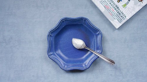 日本陶藝作家 益子燒吉沢窯手作創意 藍色西洋八角皿