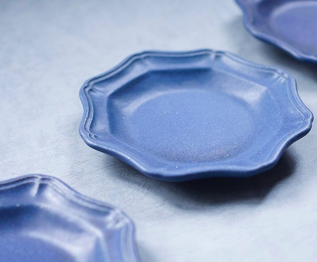 日本陶藝作家益子燒吉沢窯手作創意藍色西洋八角皿- 設計館okini 器物書 