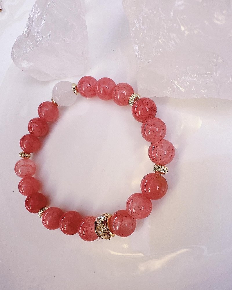 C&W natural ice rhodolite rose Stone elastic rope bracelet bracelet - Bracelets - Jade Gold