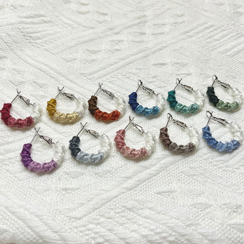 Twisted small hoop Clip-On| Customized braided earrings - ต่างหู - งานปัก หลากหลายสี