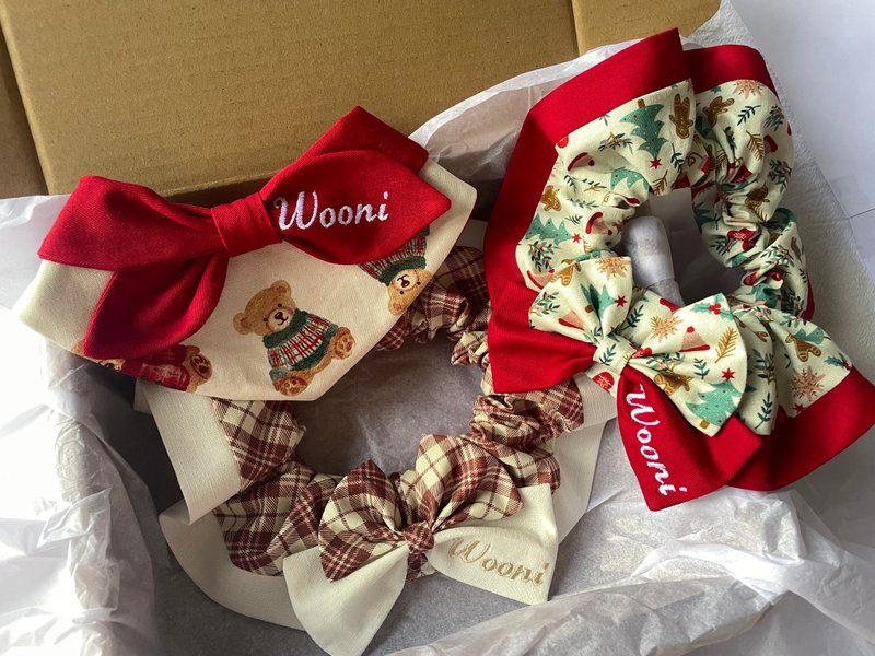 客製寵物聖誕領巾 聖誕禮盒組 Wooni Handmade - 領結/領巾 - 棉．麻 