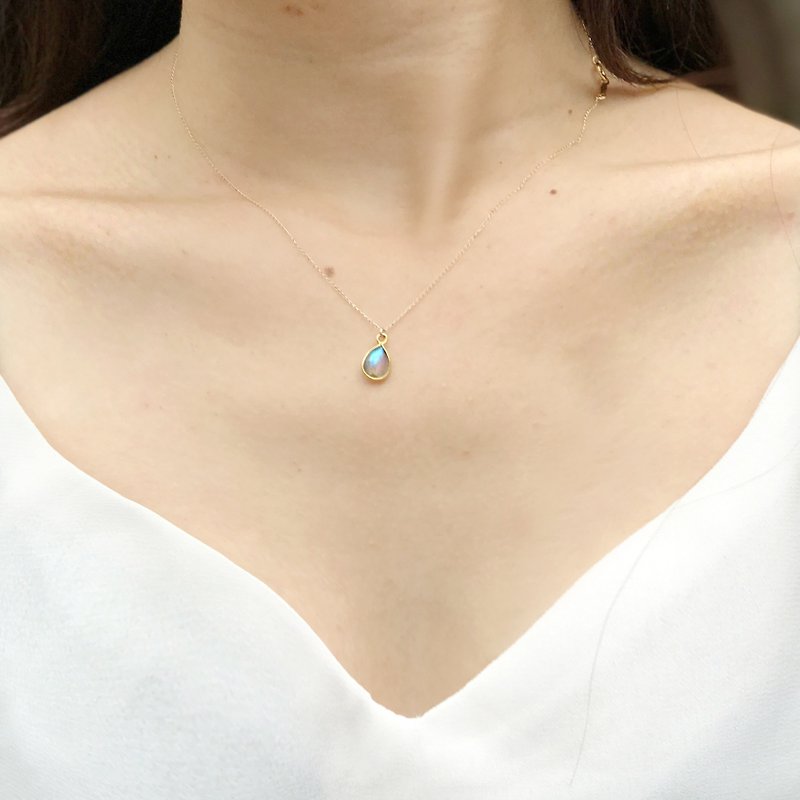 Naked muscle droplets elongated stone necklace - สร้อยคอ - เครื่องเพชรพลอย สีทอง