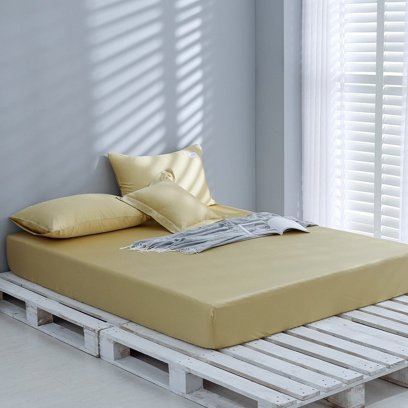 Minimalist aesthetics-60 count 300 yarn 100% pure Tencel three-piece pillowcase bed bag set (Autumn tea yellow) - เครื่องนอน - วัสดุอื่นๆ สีเหลือง