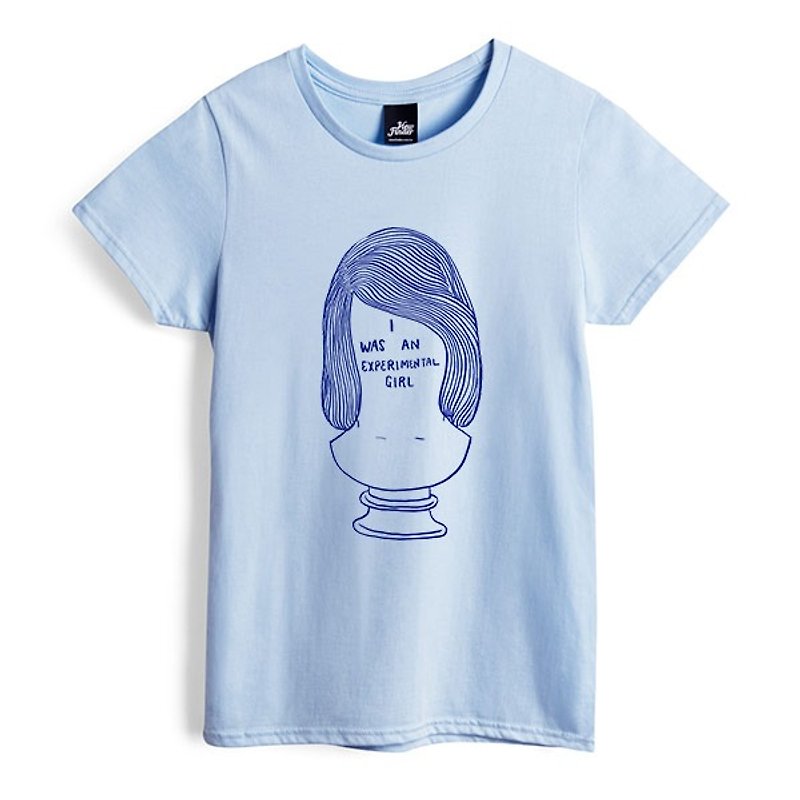 Experimental Spirit Girl - Water Blue - Women's T-Shirt - เสื้อยืดผู้หญิง - ผ้าฝ้าย/ผ้าลินิน สีน้ำเงิน
