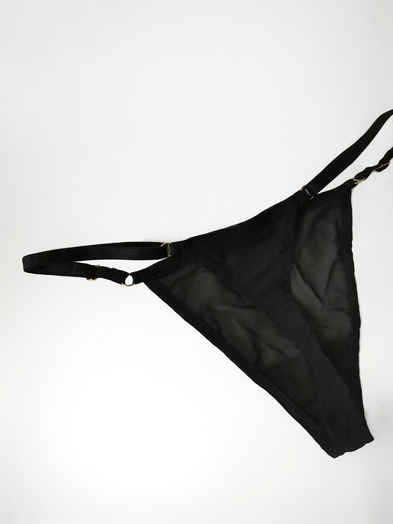 Adjustable straps thong - Soft mesh panties - Sexy lingerie - Women underwear - 女內衣褲 - 聚酯纖維 黑色