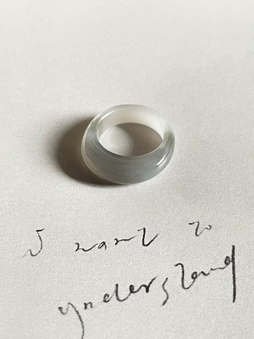 JJJJade studio 天然和田玉 菸灰戒指 聞野 港碼16 內徑17.7mm