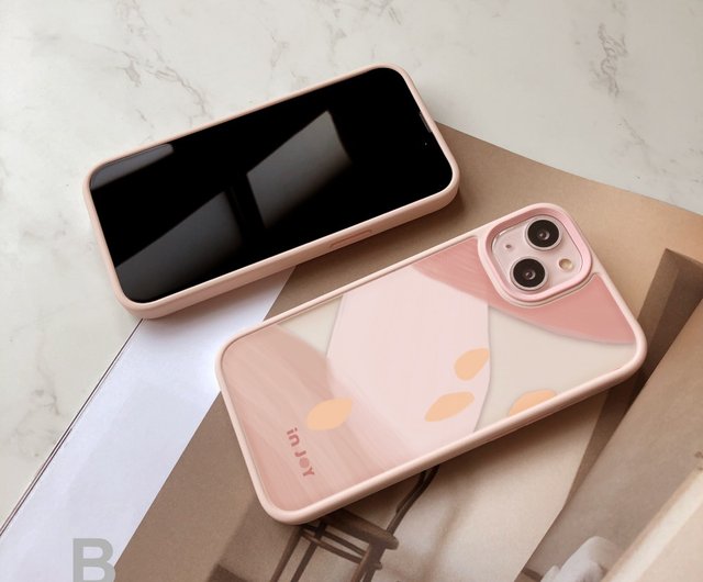 iPhone 15/14/13/12/11/SE3 ローズミルクティー 軽量耐衝撃フレーム電話ケース        