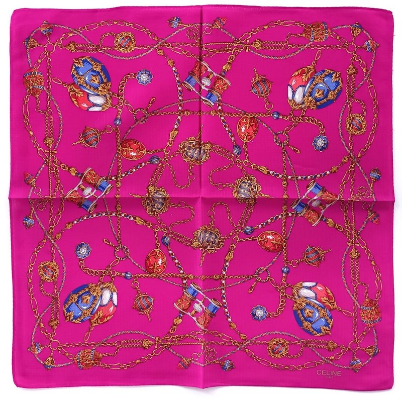 Celine Paris Vintage Handkerchief Luxury Easter Eggs 19 x 18.5 inches - 手帕 - 棉．麻 粉紅色