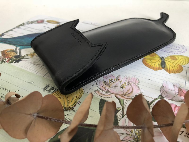 Leather cat pencil case - Pencil Cases - Genuine Leather Black