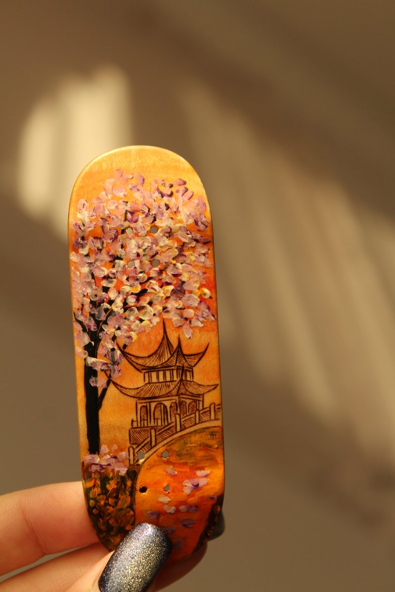 Dreaming of Serenity: Sunrise Hand-painted fingerboard deck - บอร์ดเกม - ไม้ สีนำ้ตาล
