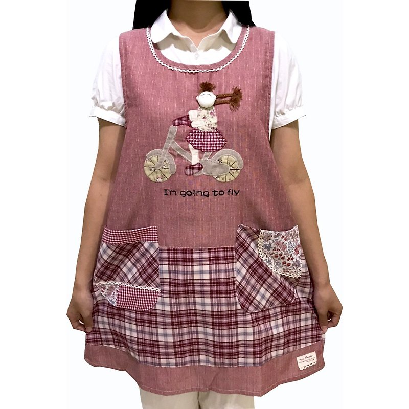 [BEAR BOY] Bicycle 2 Pocket Apron-Red (Tie Back) - Aprons - Other Materials 
