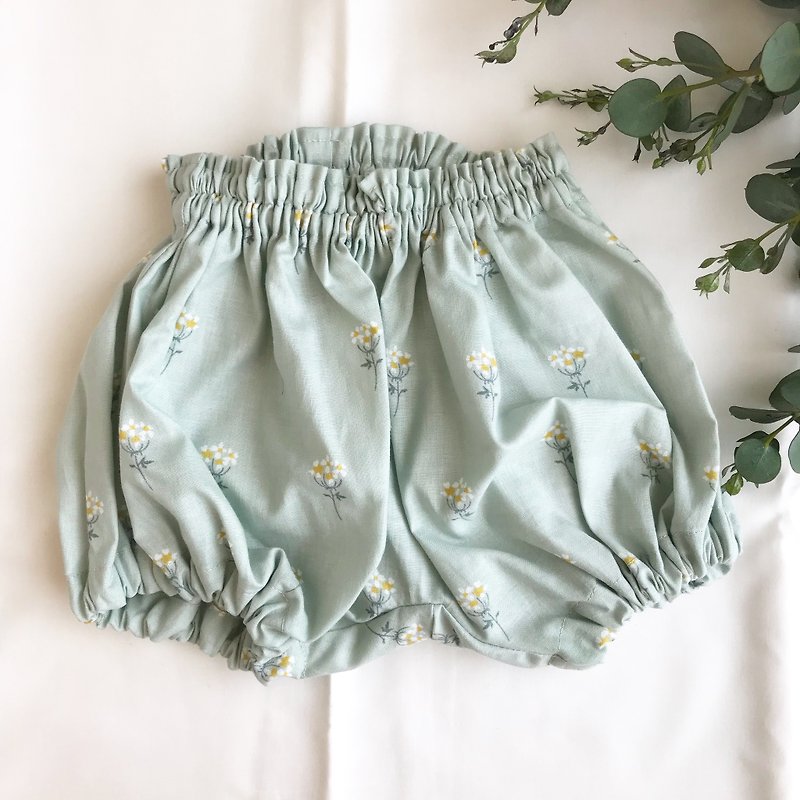 Baby pants (small flowers / mint green) - กางเกง - ผ้าฝ้าย/ผ้าลินิน สีเขียว