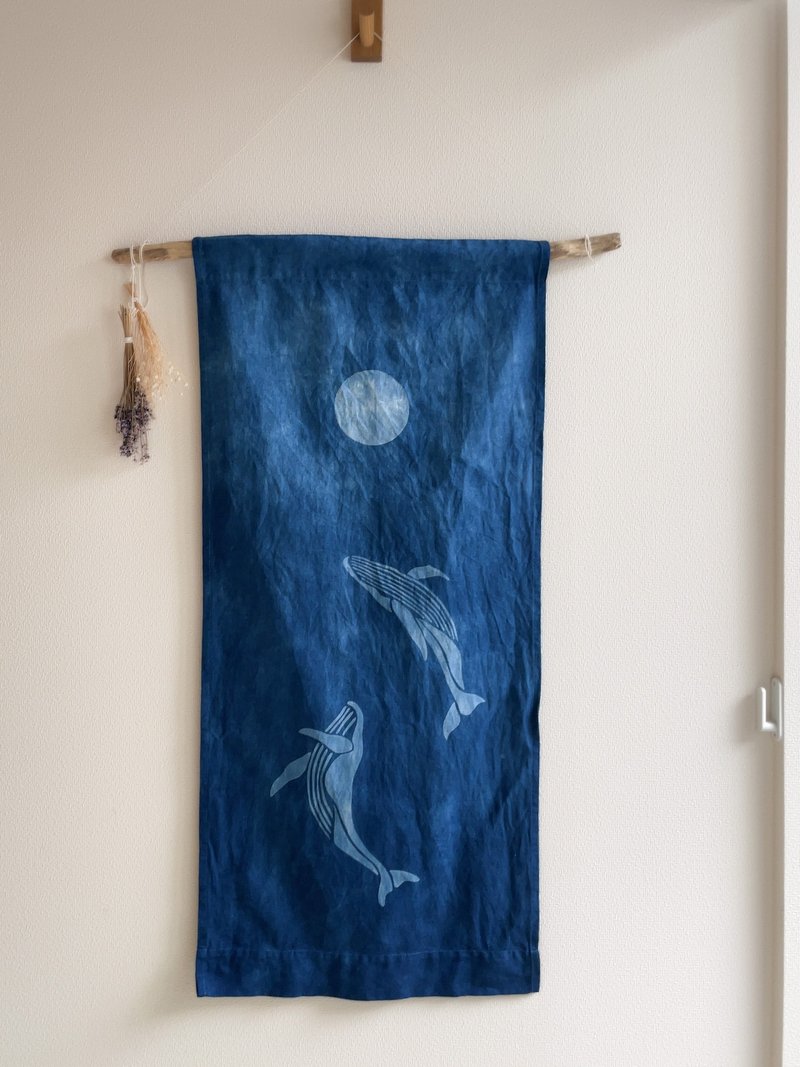 日本製 FULL MOON Whale 月鯨 Ocean JAPANBLUE Tapestry Aizome 藍染 Relaxed, peace of mind - 其他 - 棉．麻 藍色