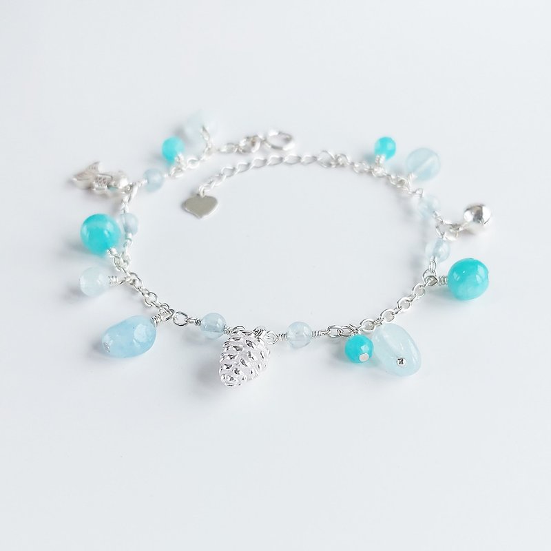 Cool blue and Teal Stone+ aquamarine x 925 Silver pine cone bracelet - Bracelets - Sterling Silver Blue