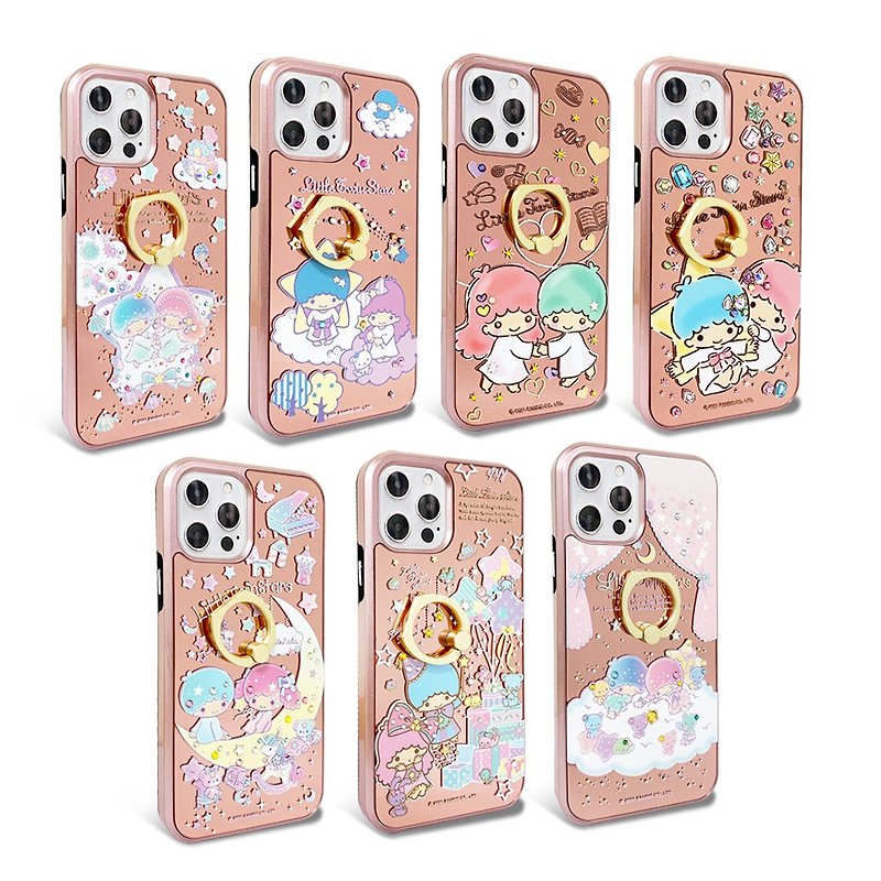 Sanrio iPhone 11 full range of crystal colored diamonds all-inclusive mirror ring dual-material mobile phone case-Gemini - Phone Cases - Other Materials Multicolor