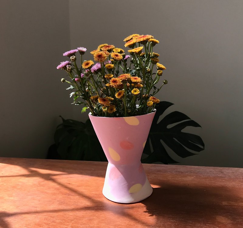 紫色點點漏斗形花器 - 花瓶/陶器 - 瓷 