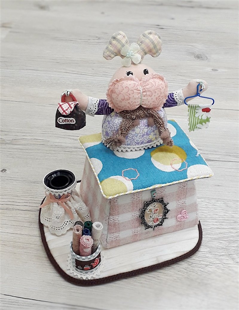 Love hand-made bunny-shaped storage box - กล่องเก็บของ - ผ้าฝ้าย/ผ้าลินิน สึชมพู