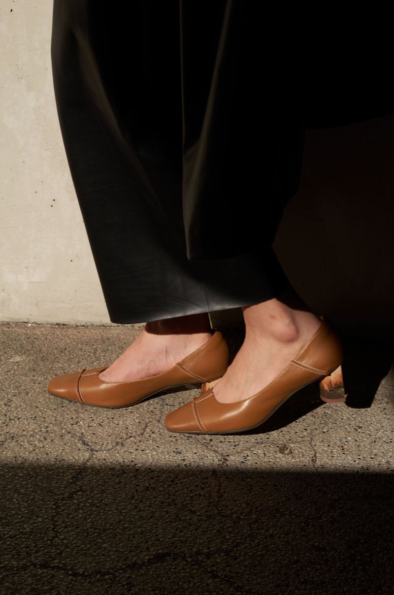 square toe leyline high heels - High Heels - Genuine Leather Khaki