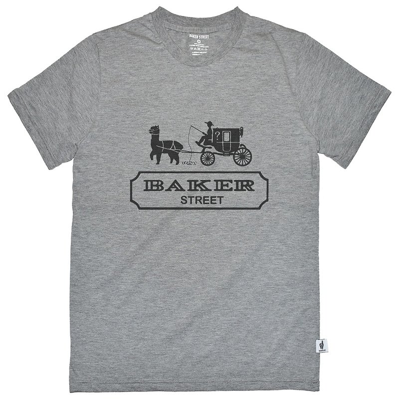 英國潮流品牌【Baker Street 貝克街】男裝．純棉．短袖潮T．羊駝拉車A款．Alpaca Carriage Printed T-shirt - T 恤 - 棉．麻 灰色