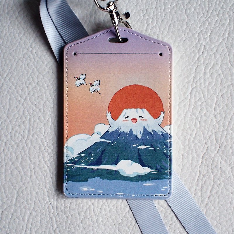 Fuji, pass case with neck strap, Fuji, Fuji-san - ที่ใส่บัตรคล้องคอ - หนังแท้ สึชมพู